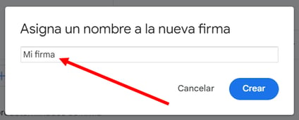 Campo del nombre de la firma de Gmail