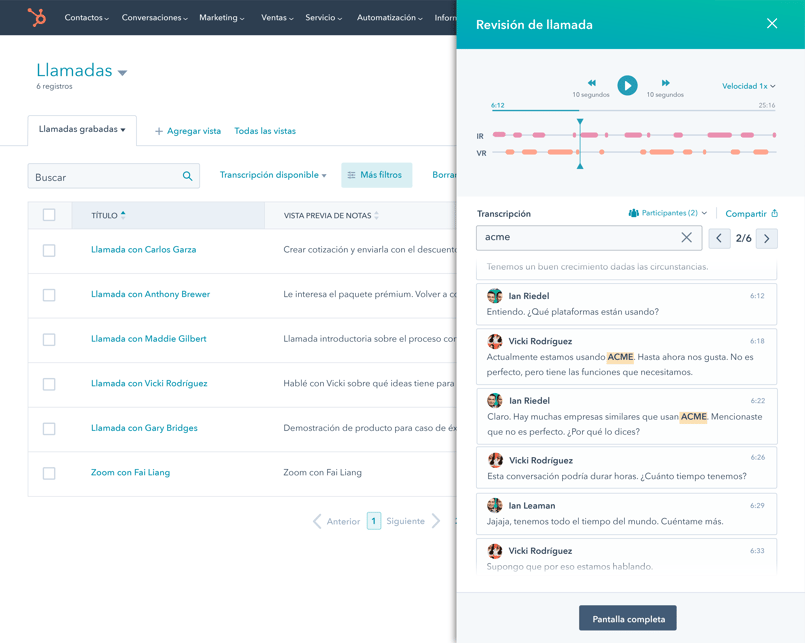 Call index - call review panel search for competitor-2