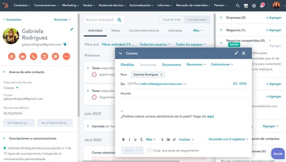 ejemplo de email en HubSpot