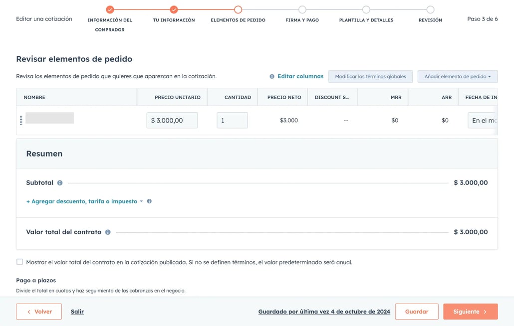 imagen de una cotización dentro de HubSpot