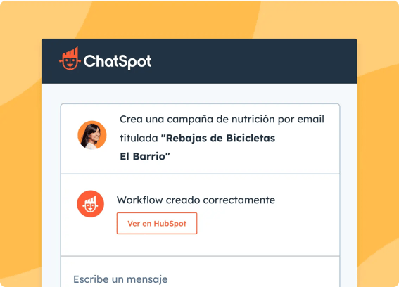 Interfaz del usuario simplificada de HubSpot que muestra cómo se puede usar la IA para crear una campaña de nutrición por correo electrónico.