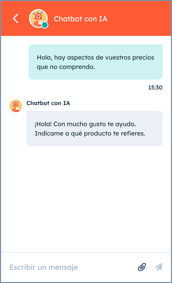 Ejemplo de un módulo de chatbot AI de HubSpot en una página web