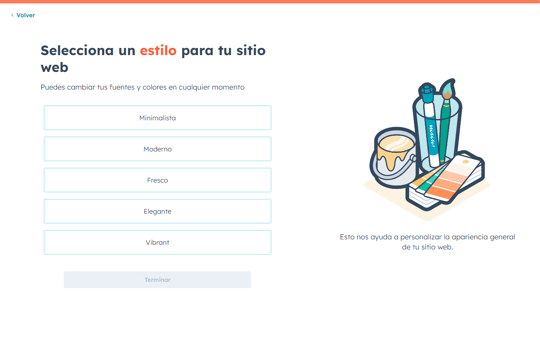 El generador de sitios web con IA de HubSpot permite seleccionar diferentes estilos para el sitio.