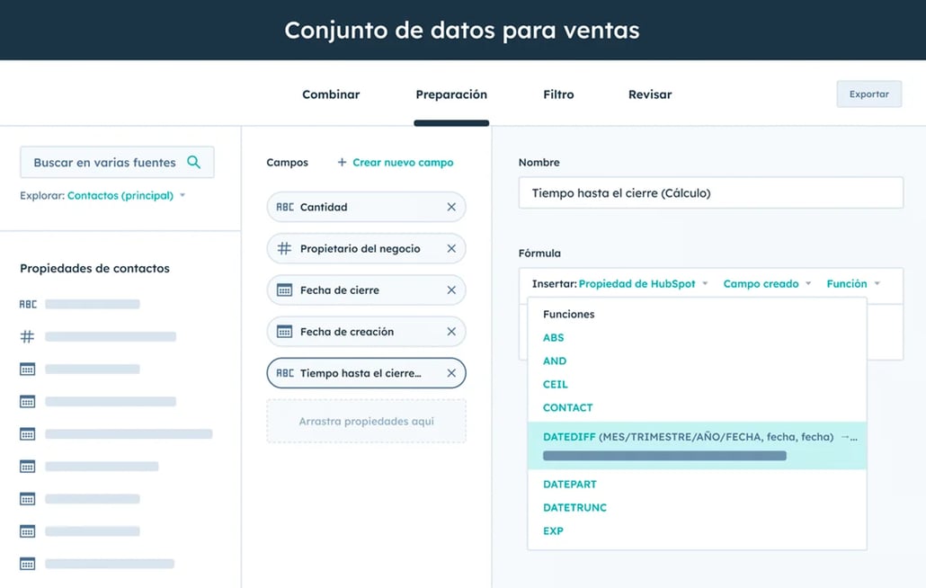 Imagen de la función de conjuntos de datos en HubSpot