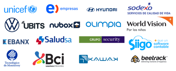 Clientes de HubSpot: Unicef, E empresas, Hyundai, Sodexo, Volkswagen, Ubits, Nubox, Olimpia, World Vision, Ebanx, SaludSA, Grupo Security, Siigo, Technologico de Monterrey, BCI, Kawak, Beetrack