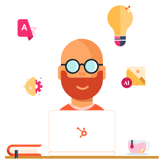 Ilustración de una persona utilizando las herramientas de contenido de HubSpot