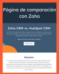 Página de comparación con Zoho