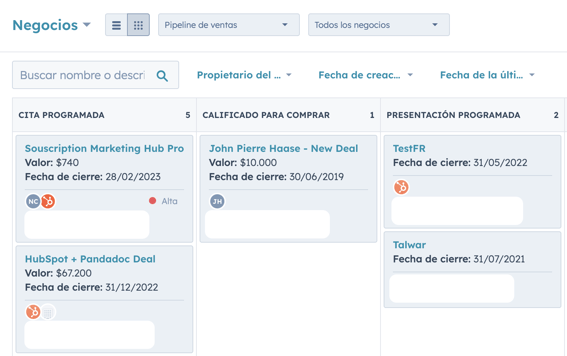 tablero con pipeline de ventas