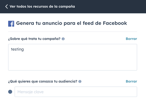 Cuadro de texto para introducir el prompt en el asistente de campañas.