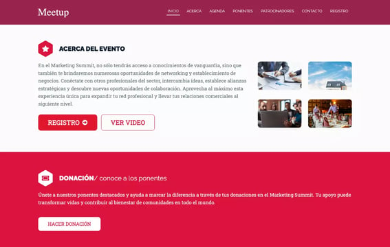 ejemplo de hosting web para tu evento