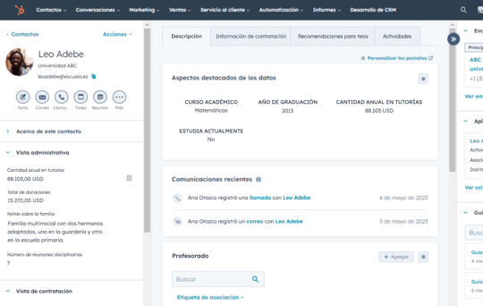 Registro de contacto en CRM personalizable