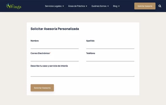 ejemplo de formulario en página de abogados