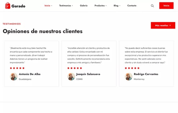 Ejemplo de web de ventas testimonios