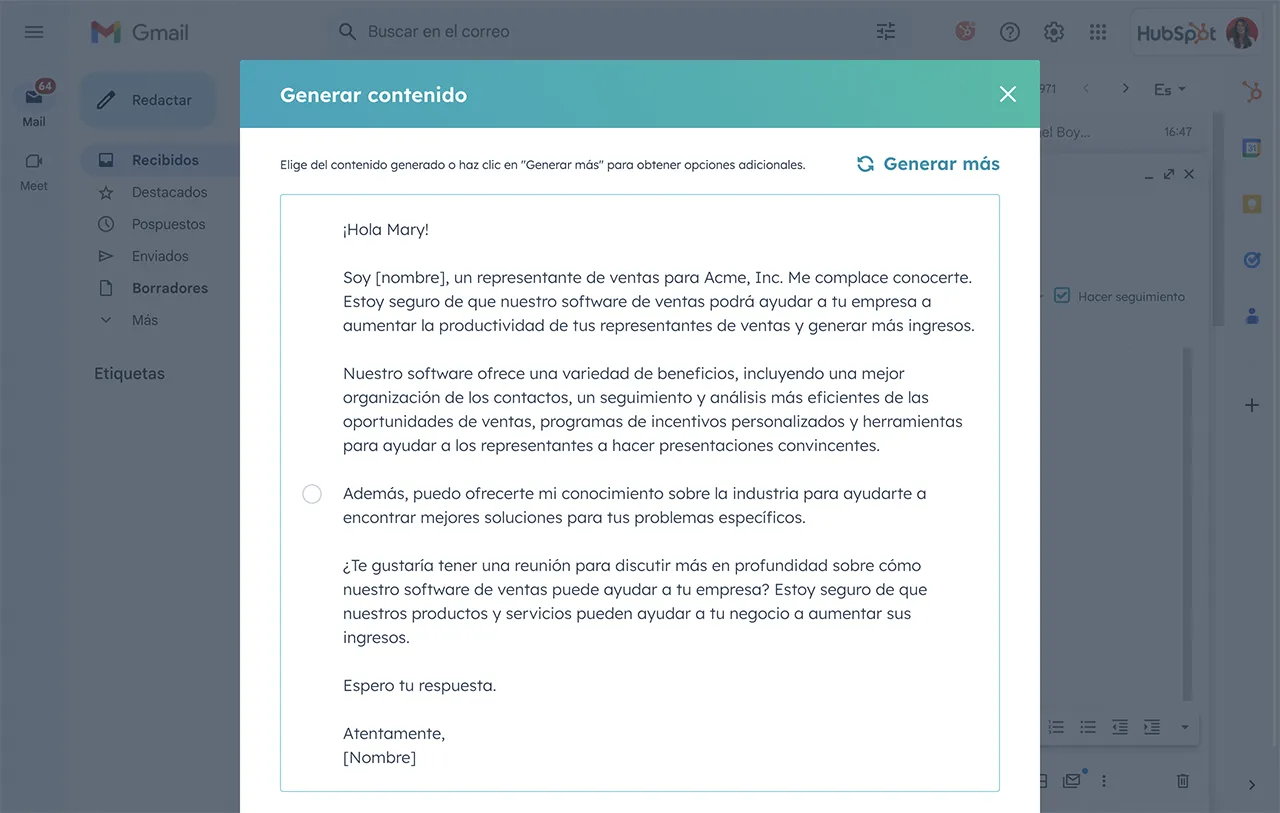 Generador de correos electrónicos de HubSpot