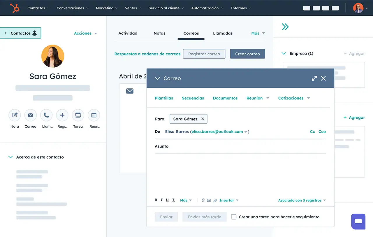 Imagen de creación de correo desde HubSpot