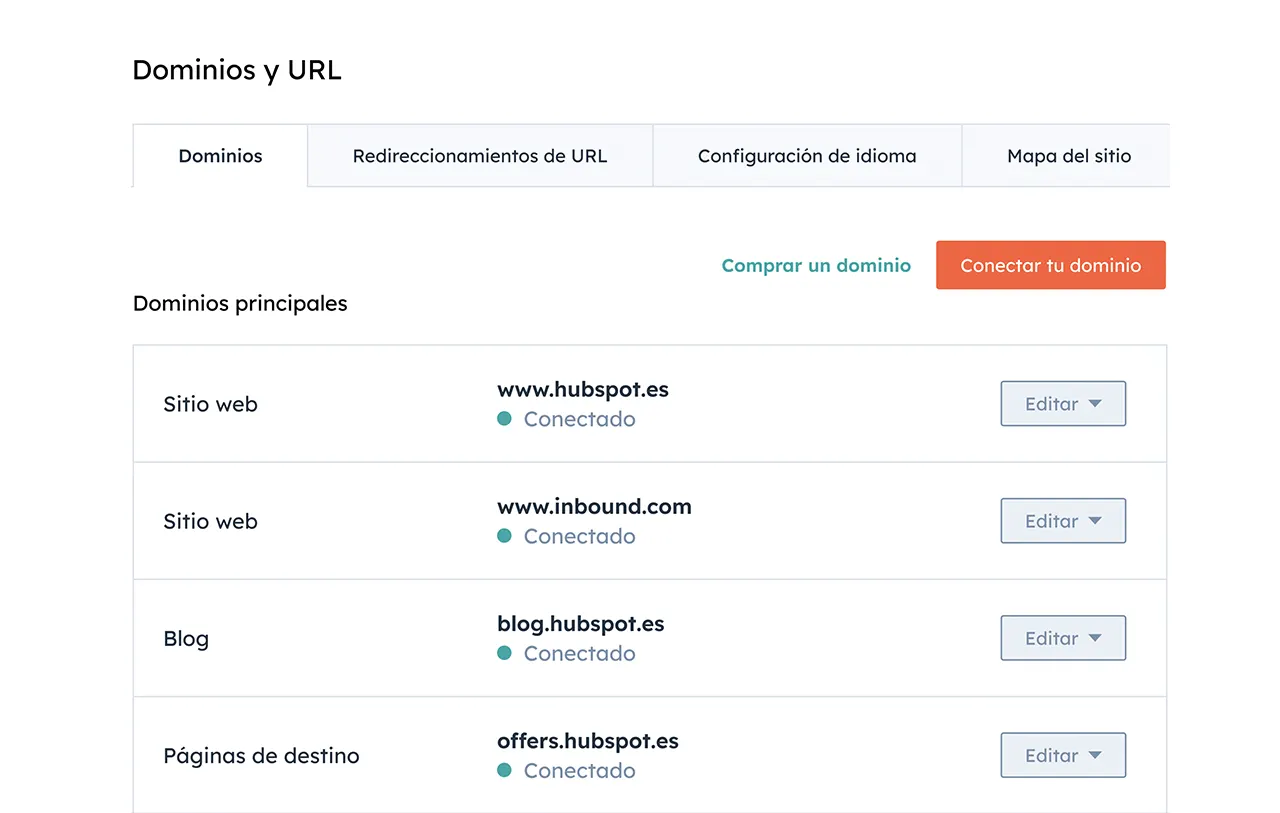 Dominio URL HubSpot