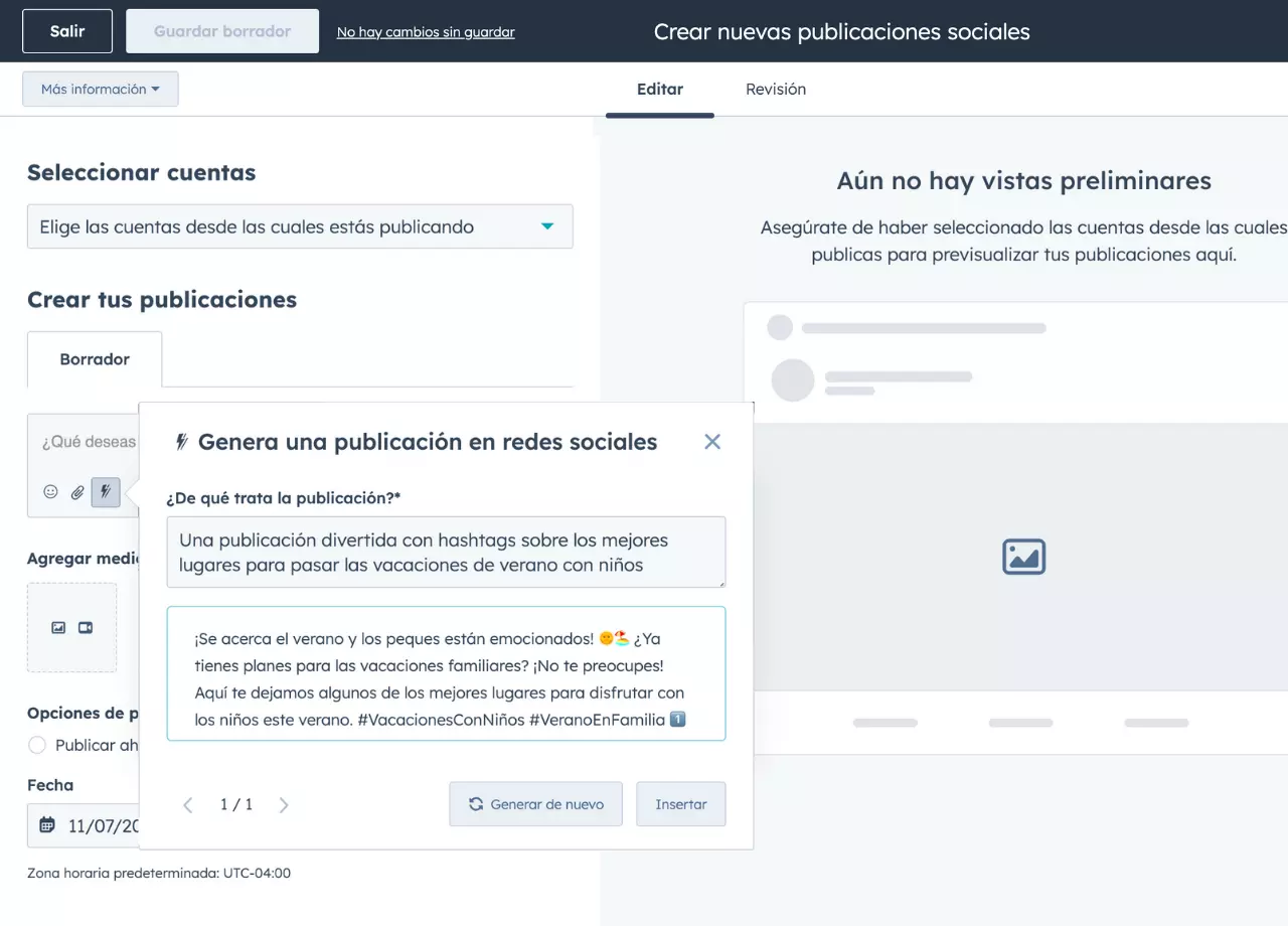 ejemplo de generación de texto de redes sociales con IA