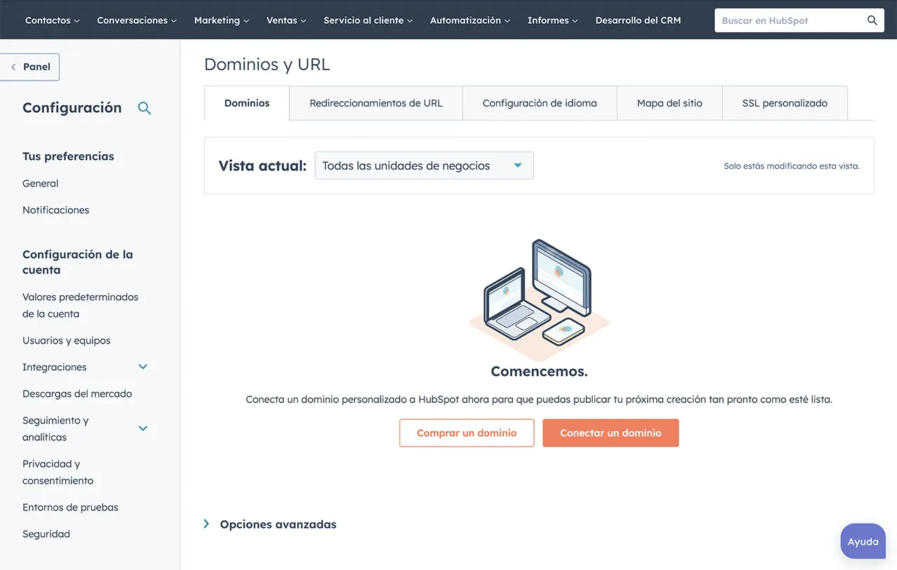 Las herramientas de dominios y URL del CMS de HubSpot.