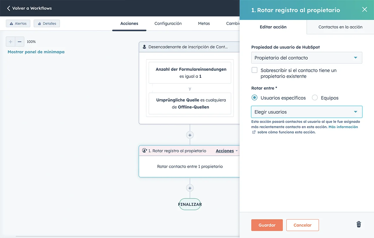 Opciones para la rotación de leads en un Workflow de HubSpot