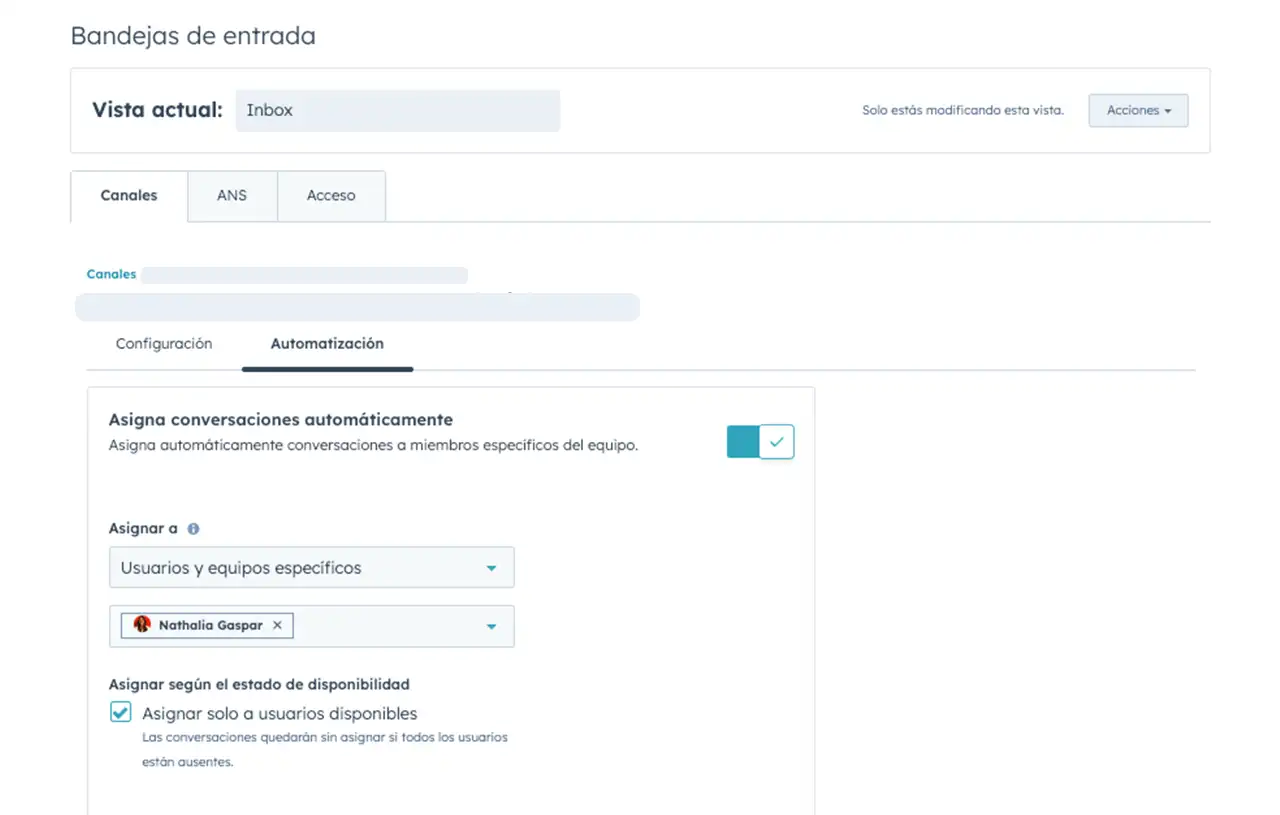 Configuración para la asignación automática en el software de correo electrónico de equipo de HubSpot.