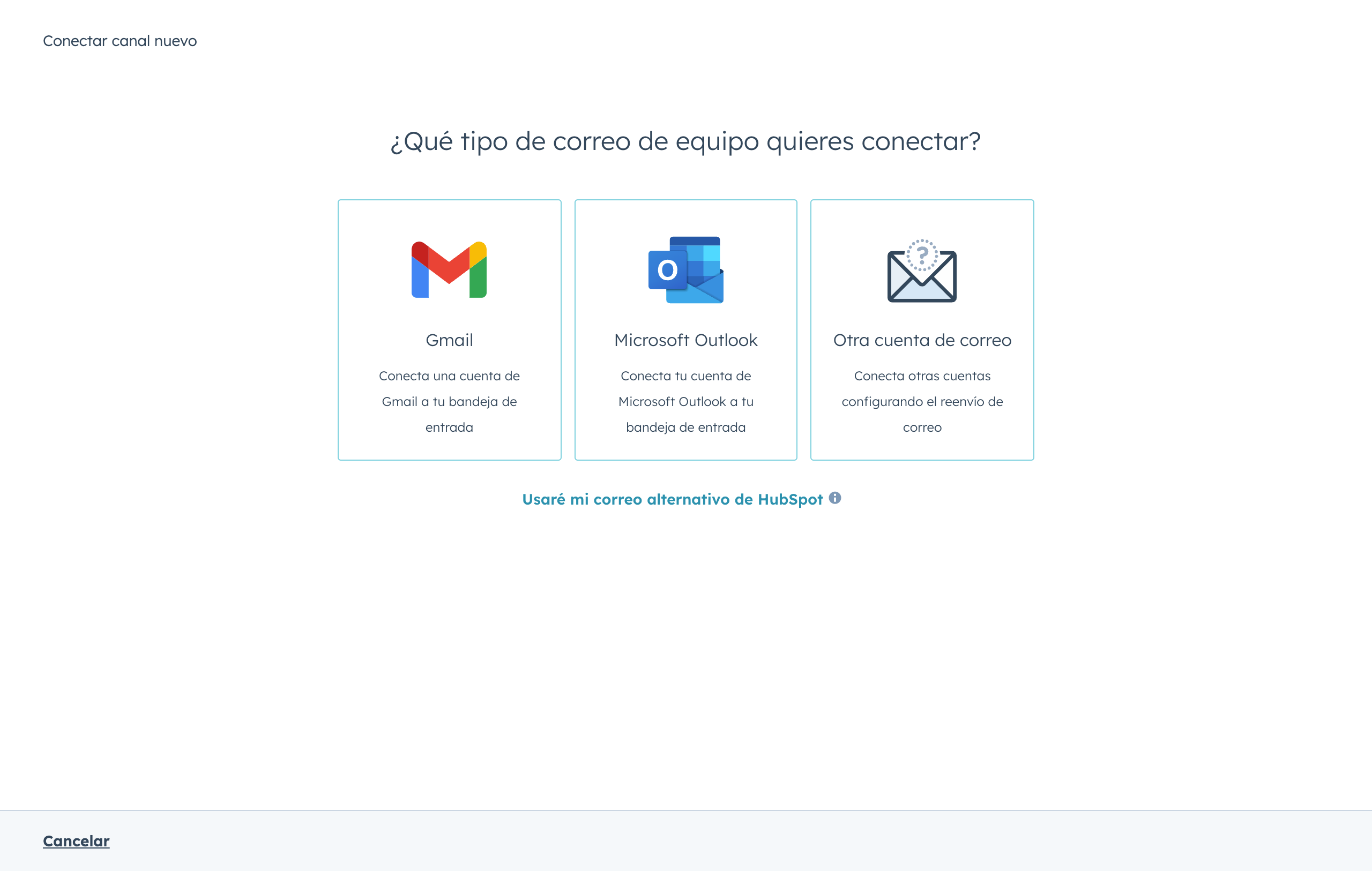 Configuración para conectar el correo electrónico personal al correo electrónico de equipo de HubSpot.