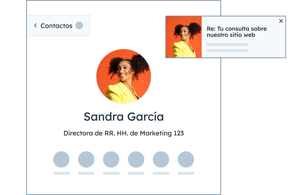 Mensaje emergente de notificación en el CRM de HubSpot