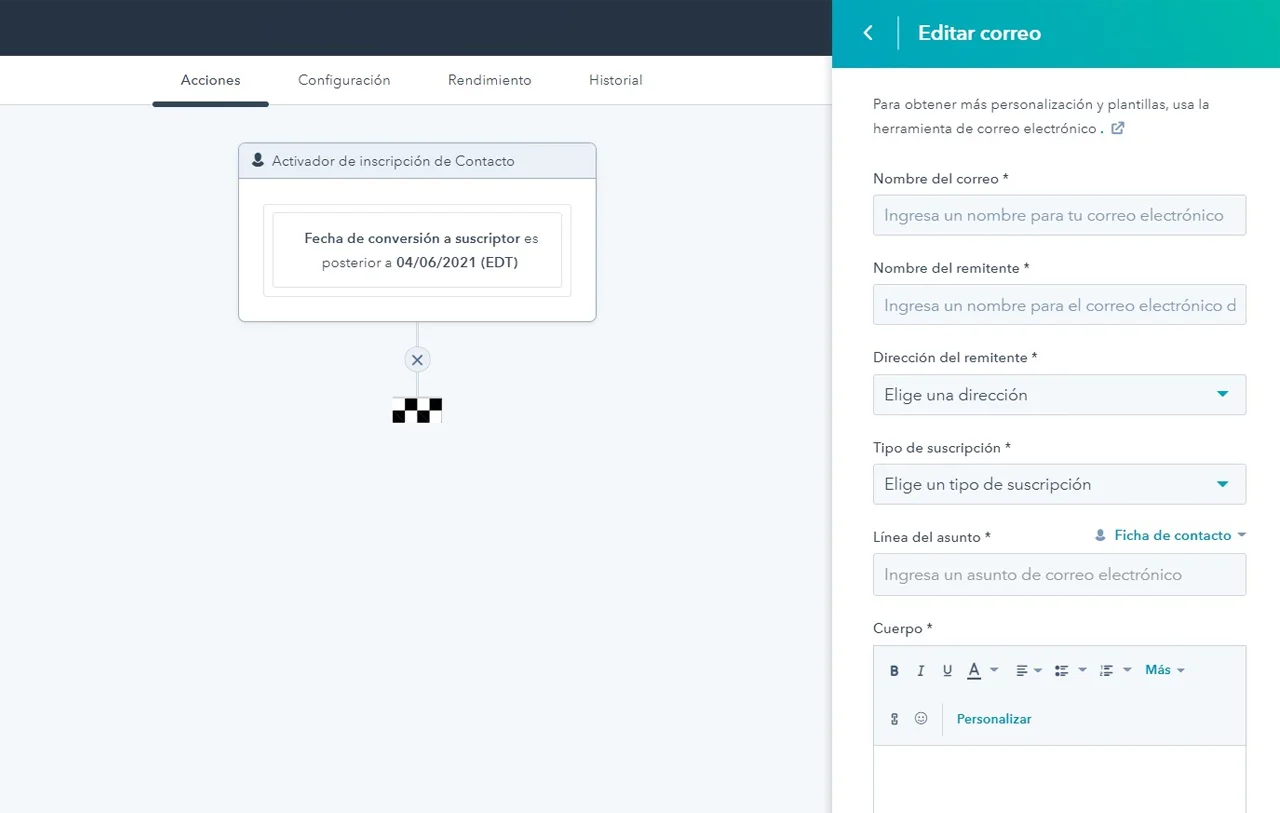 Pantallazo de un workflow para la recopilación de feedback de clientes