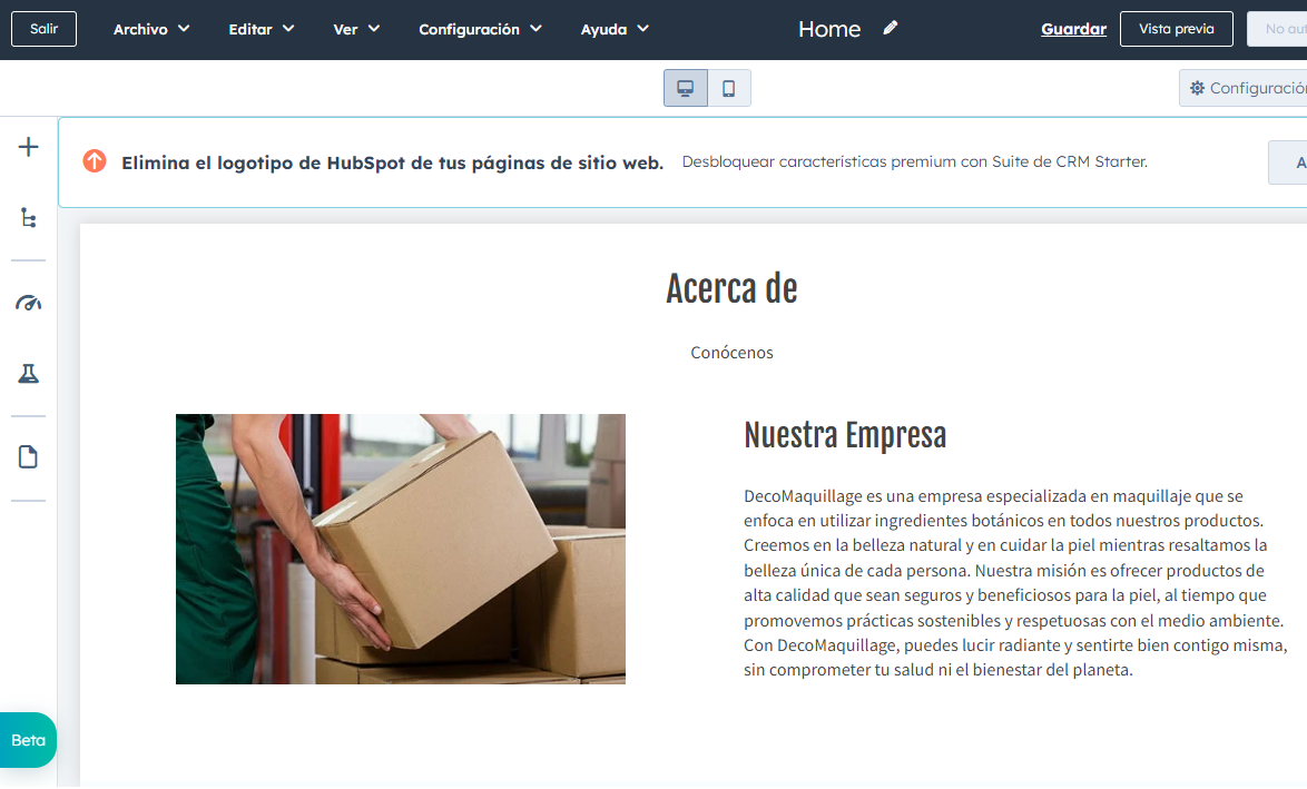 El generador de sitios web con IA de HubSpot puede crear sitios en los que mostrar los servicios que ofrece tu empresa.