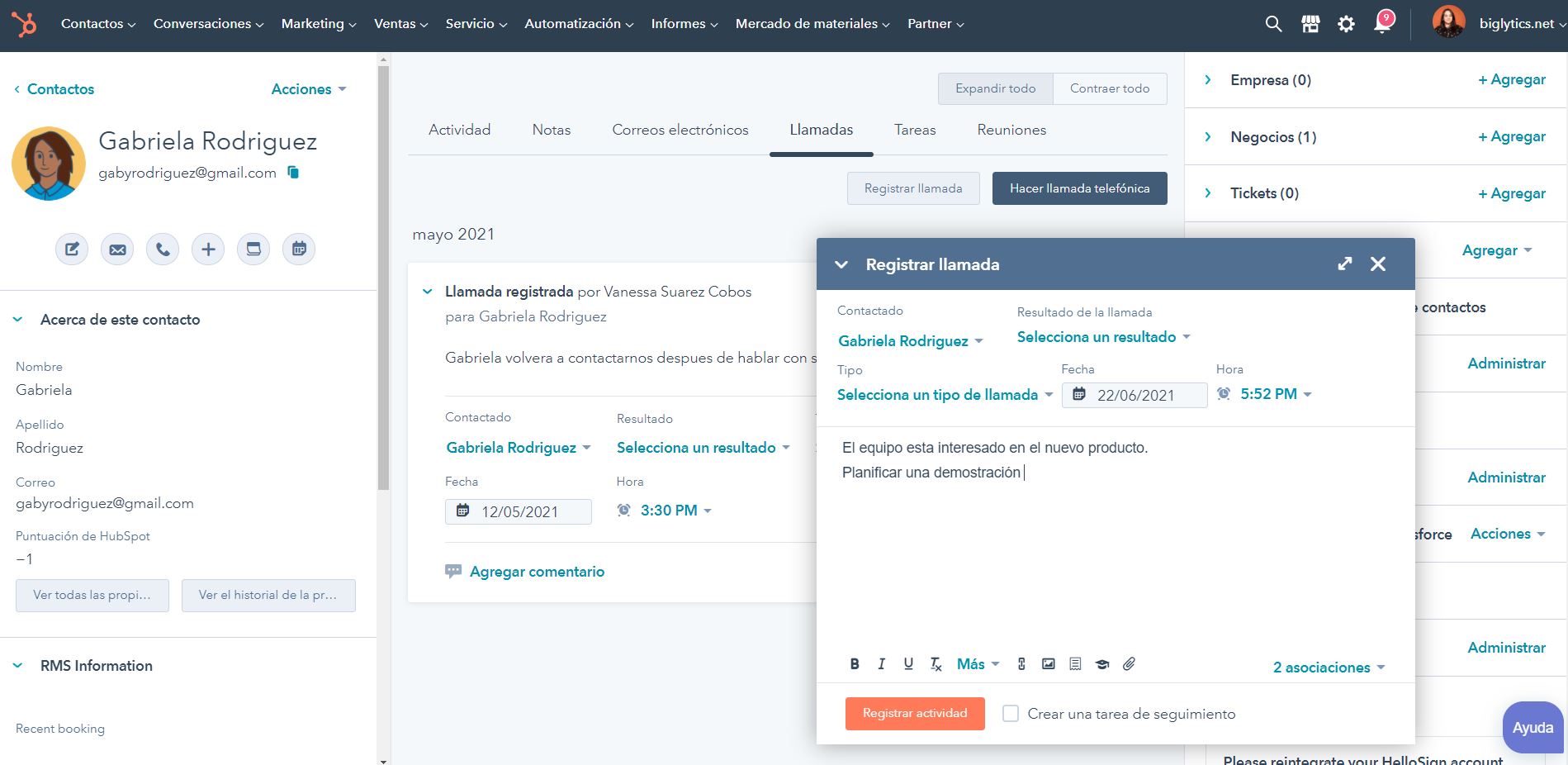 App de registro de llamadas de HubSpot