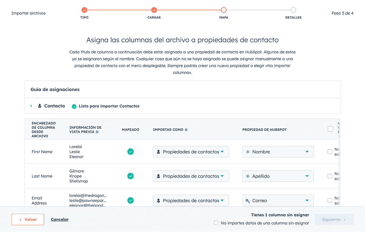 Captura de pantalla de un mensaje de error en la importación de datos