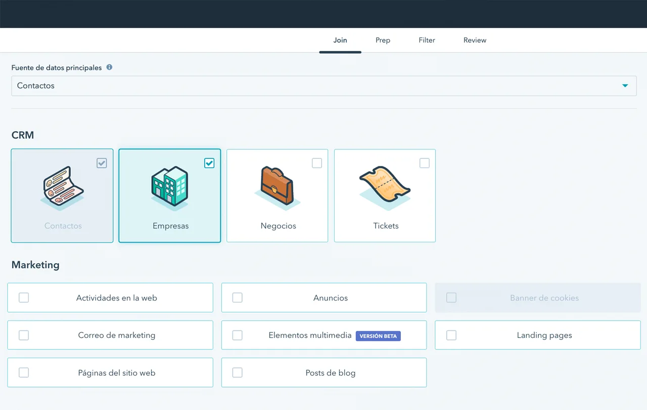 Imagen de la configuración de los datos para realizar cálculos e informes